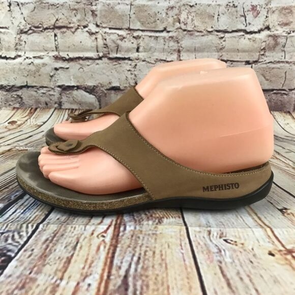 Mephisto Agacia Brown Tan Nubuck Leather Thong Sandals Sz 7 (37) - Picture 4 of 6